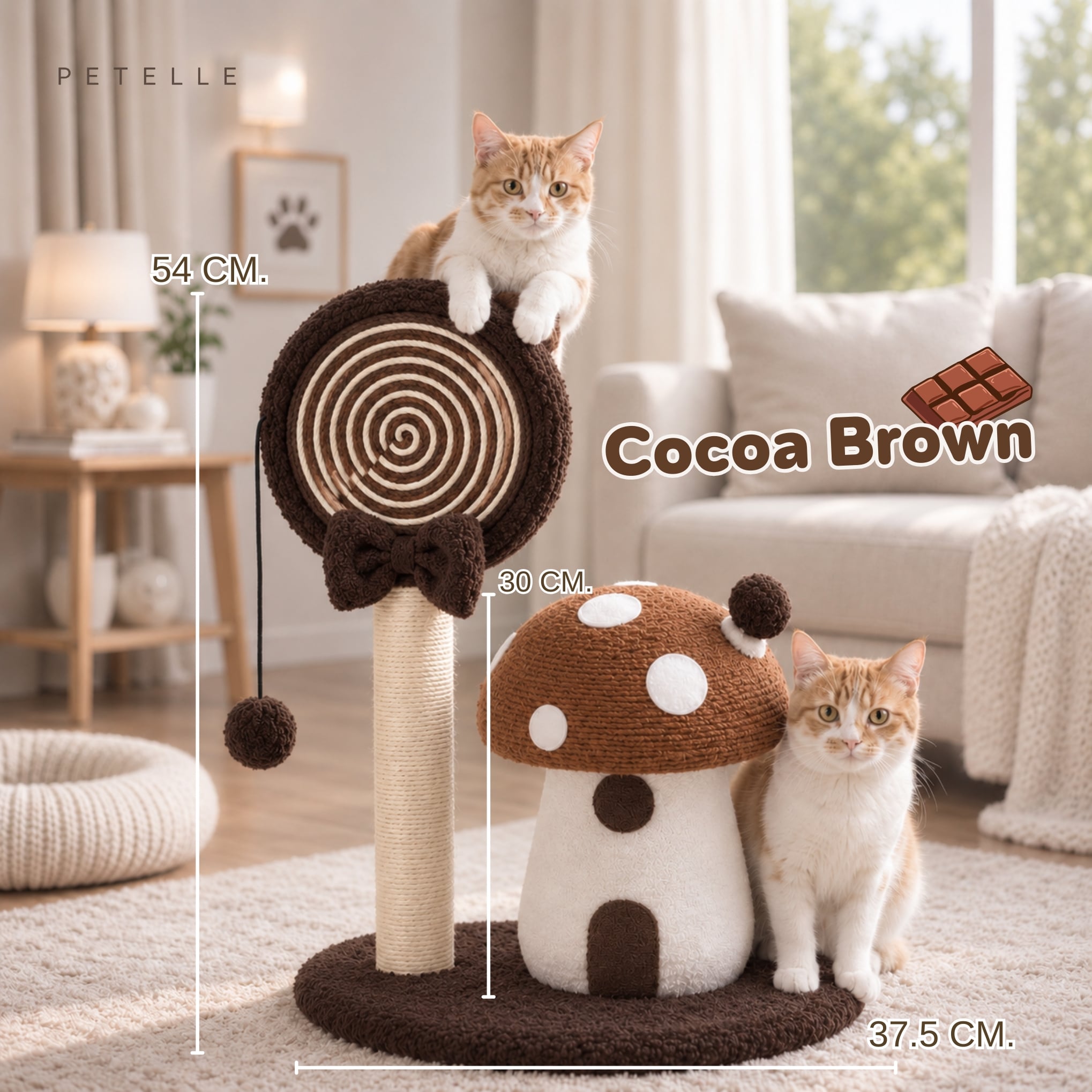 เสาลับเล็บแมวพร้อมของเล่น PETELLE รุ่น CANDY SERIES สีน้ำตาล_1